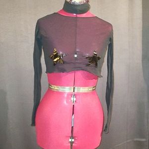 90's Goth OOAK Clubwear Mesh Crop Top